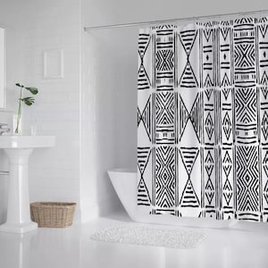 African Mud Cloth Shower Curtain and Rug set - Boho Bath Curtain for Afrocentric Home Decor