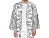 Black and white Mud Cloth Unisex Haori Beach Kimono