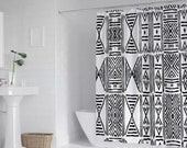 African Mud Cloth Shower Curtain (All Sizes) - Boho Bath Curtain for Afrocentric Home Decor