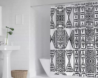 African Mud Cloth Shower Curtain (All Sizes) - Boho Bath Curtain for Afrocentric Home Decor