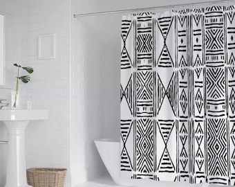 African Mud Cloth Shower Curtain (All Sizes) - Boho Bath Curtain for Afrocentric Home Decor