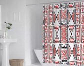 Red Mud Cloth African Print Bath Shower Curtain