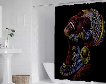 Joyous African Woman Art Bath Shower Curtain 71" x 69"