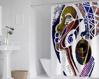 African Queen Shower Curtain | Afrocentric Bathroom Decor | African Art Bath Curtain 72&quot;x72&quot; | Boho Home | Waterproof & Mildew Resistant