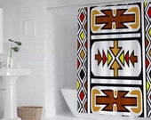 Red Brown Ndebele Mud Cloth African Print Bath Shower Curtain