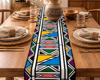 Ndebele Table Runner | African Home Decor | Afrocentric Bathroom | Housewarming Gift | Boho Table Runner for Holiday & Everyday Use