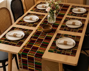Kente African Print Table Runner and 8 Placemat Set