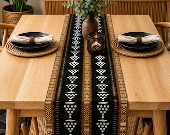 African Christmas Table Runner | Bogolan Mud Cloth Table Decor | Afrocentric Holiday Decor | Christmas Table Linen | African Home Decor