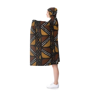 Mud cloth print Fleece Hooded Blanket