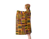 Kente African Print Fleece Hooded Blanket