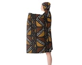 Mud cloth print Fleece Hooded Blanket