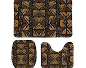 Mud Cloth African Print 3 Pieces Coral Velvet Floor Mat Set 15.7" x 23.6" x 0.3"/17.7" x 13.8" x 0.3"/15.7" x 13.8" x 0.3"