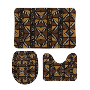 Lera tyg afrikanskt tryck 3 delar korall sammet golvmattor set 15,7" x 23,6" x 0,3"/17,7" x 13,8" x 0,3"/15,7" x 13,8" x 0,3"