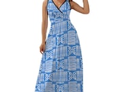 Blue Mud Cloth Maxi Dress | Summer Long Slip Dress | Afrocentric Women's Fashion | Elegant African Dress | Boho Chic Outfit