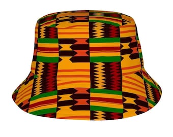 Kapelusz typu bucket z afrykańskim nadrukiem Kente | Afrocentryczny kapelusz przeciwsłoneczny | Kapelusz festiwalowy unisex | Odzież afrykańska | Letni kapelusz boho