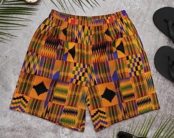 Kente African Print Swim Shorts Men | Athletic Swim Trunks | Afrocentric Beach Shorts | Ghana Kente Workout & Swimming Shorts