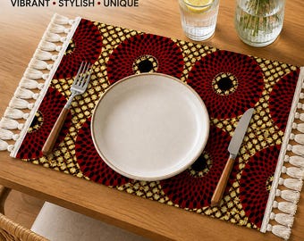 Ankara African Print Table Mat with Tassels | Colorful Coffee Table Placemat | Afrocentric Table Decor | Boho African Home Decor