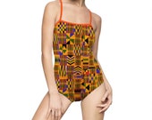 Kente Thin Straps Women's One-piece Swimsuit