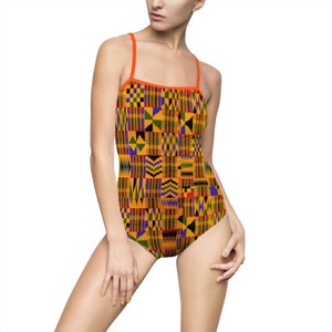 Kente Thin Straps Women&#39;s One-piece Swimsuit
