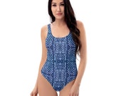 Indigo Mud cloth Batik Adire One-Piece Swimsuit