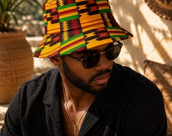 Kente African Print Bucket Hat | Afrocentric Sun Hat | Unisex Festival Hat | African Clothing | Boho Summer Hat