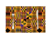 Kente African Print Tablemat | 4 Pieces Heat-resistant Placemats Set 11.8" x 17.7"