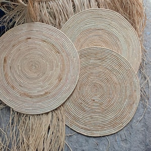 Plain Round Woven 4 or 6 Placemats | Handmade Rattan Wall hanging | Boho Home Décor | Rustic Dining Table setting| Heat-Resistant Pot Holder