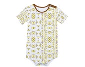 Yellow and Brown Mudcloth Print unisex Baby's Short Sleeve Romper Jumpsuit