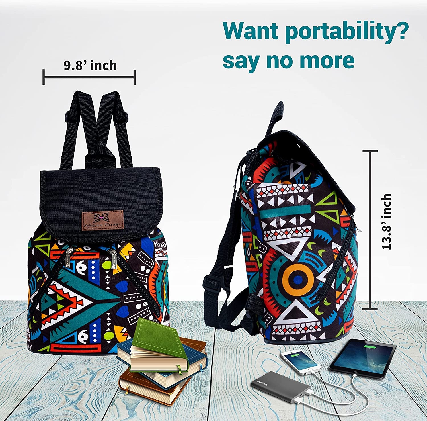 Aztec Mini African Print Backpack | Adire Small Waterproof Casual ...