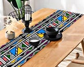 Ndebele Table Runner | African Print Table Flag | Short Plush Dining Table Decor | Boho Table Runner for Holiday & Everyday Use