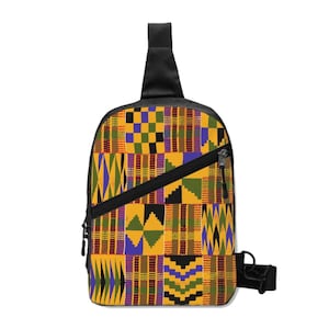 Kente Print Sling Bag, African Bag, Handmade Crossbody, Zipper Closure, Ankara Inspired, African Shoulder Bag image 1