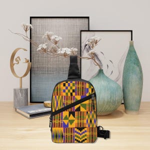 Kente Print Sling Bag, African Bag, Handmade Crossbody, Zipper Closure, Ankara Inspired, African Shoulder Bag image 4