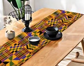 Orange Kente African Print Home Decor Table Runner with Tassel Table Mat