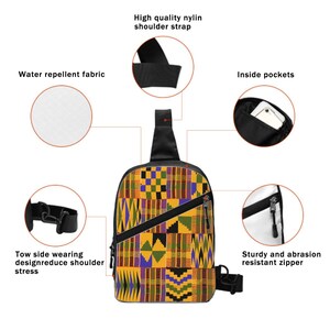 Kente Print Sling Bag, African Bag, Handmade Crossbody, Zipper Closure, Ankara Inspired, African Shoulder Bag image 3