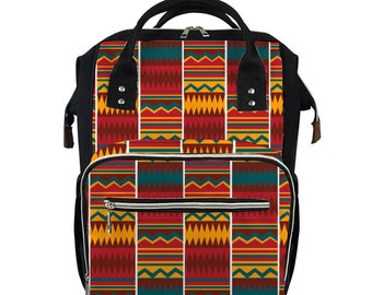 Kente African Print Mommy Bag Multifunctional Waterproof Diaper Bag Ultra-Large Backpack
