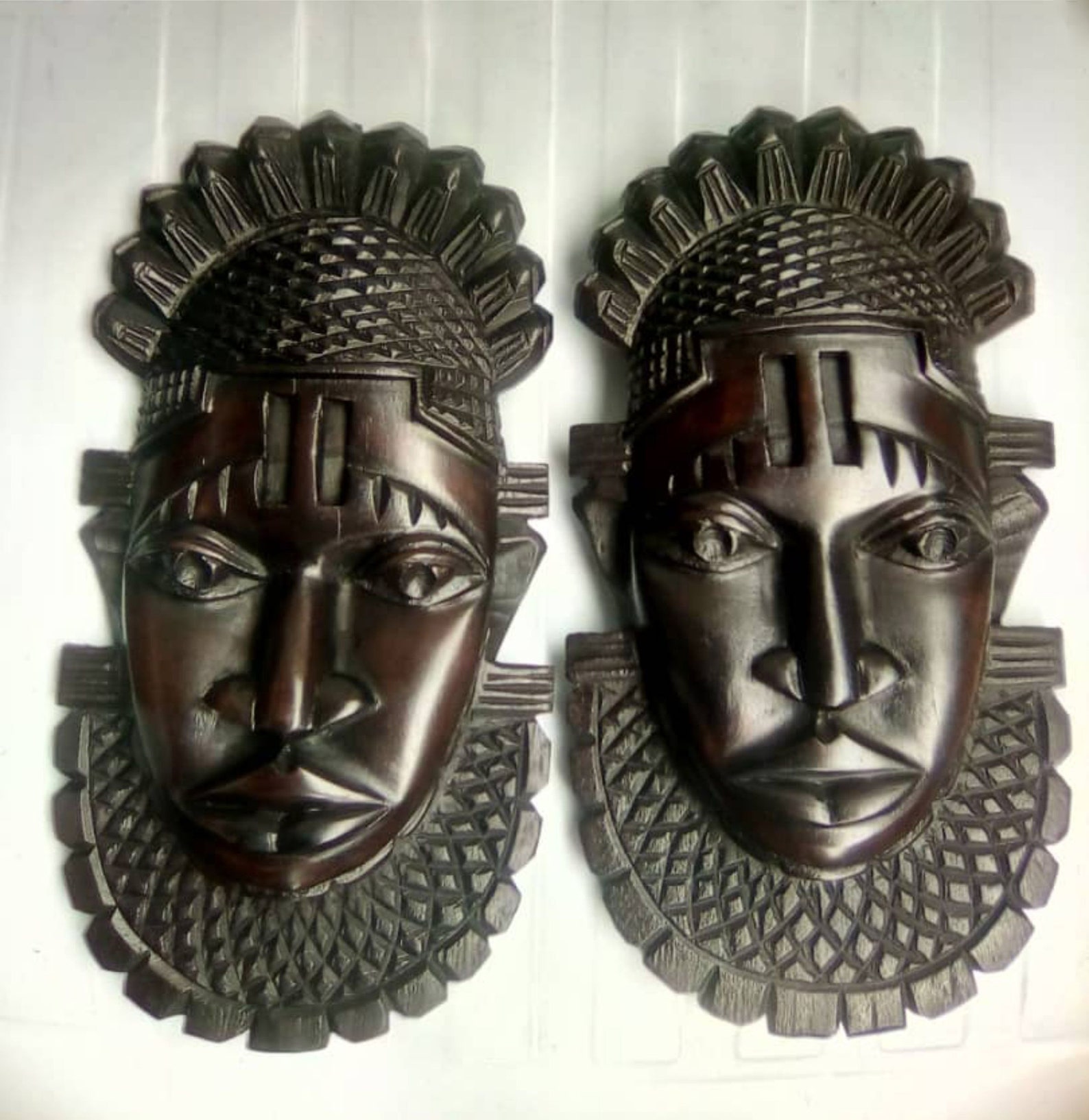 Wooden Benin wall masks for Africsn living room decor