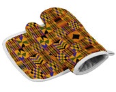 Kente African Print Anti Scald Insulated Gloves and Mat Set