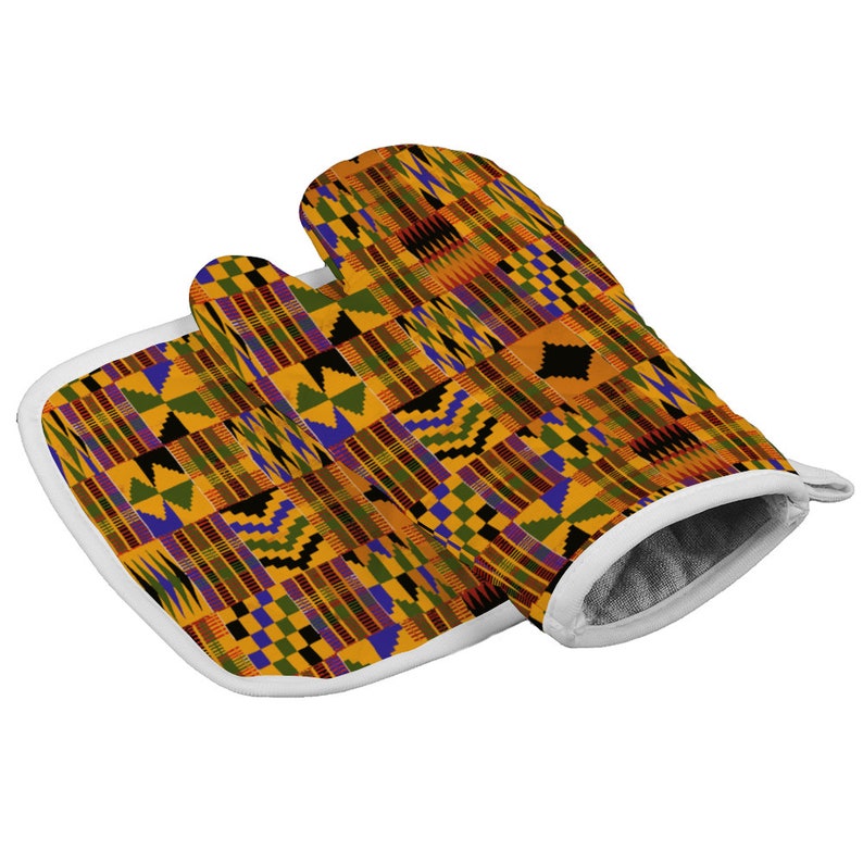 Kente African Print Anti Scald Insulated Gloves and Mat Set image 1