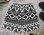 Black and white Mud cloth print Men's swim shorts | Athletic Long Shorts