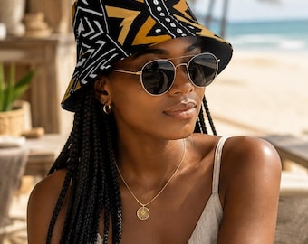 Brown Mud Cloth Bucket Hat | African Print Sun Hat | Afrocentric Festival Hat | Unisex Boho Summer Hat