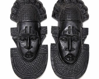 African Wood Mask | Benin Tribal Wall Decor | Hand Carved African Art | Afrocentric Home Decor | Statement Cultural Artwork | Unique Gift