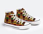 Orange Kente African Print Classic Shoes Unisex High Top Canvas Sneakers