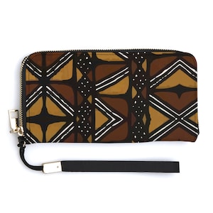 Mud Cloth Africa Print Bolso de cartera de PU largo para mujeres con titulares de tarjetas de crédito Organizador de dinero Bolso de pulsera de bolso con cremallera
