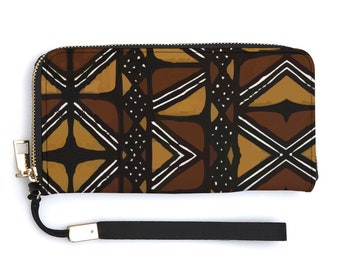 Mud Cloth Africa Print Women’s Long PU Wallet Purse with Credit Card Holders Money Organizer Zipper Purse Wristlet Handbag