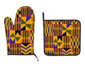 Kente African Print Anti Scald Insulated Gloves and Mat Set