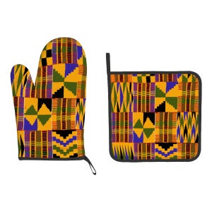 Kente African Print Anti Scald Insulated Gloves and Mat Set