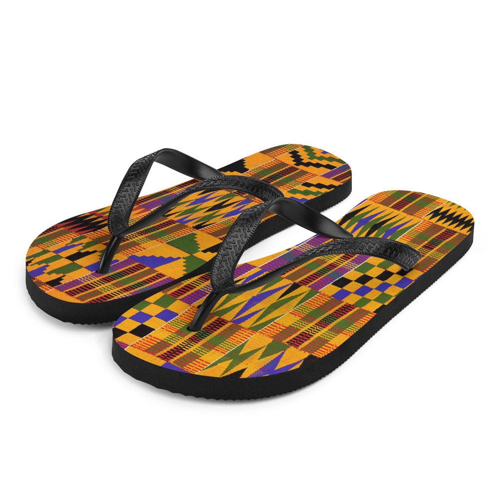 A pair of AfricanThings Kente Flip-Flops