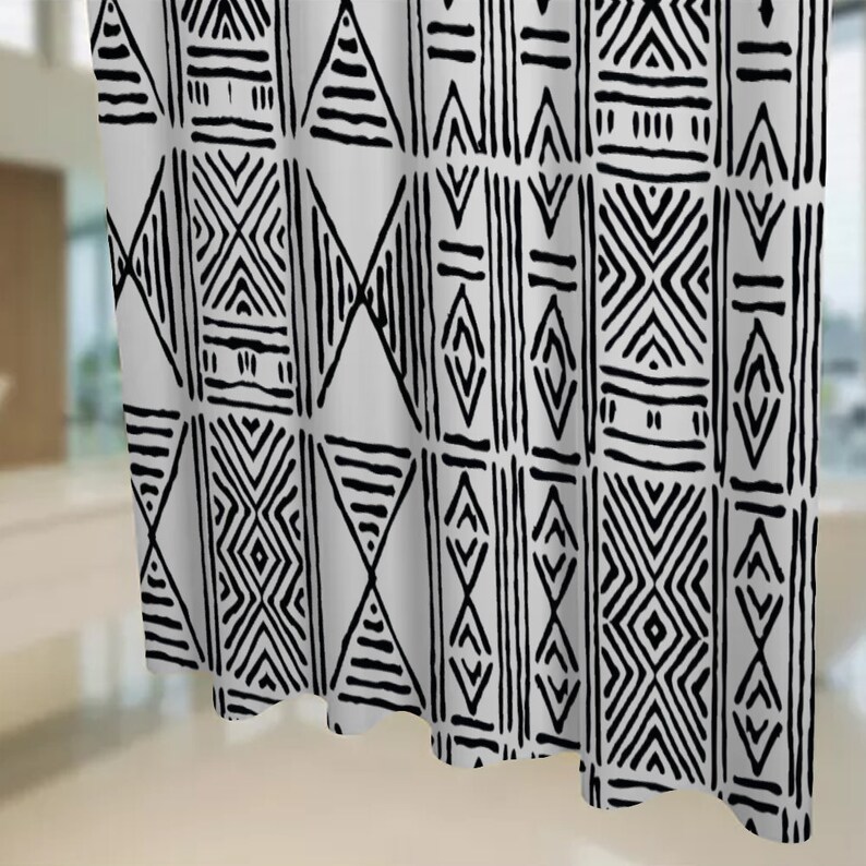 African Mud Cloth Shower Curtain all Sizes Boho Bath Curtain for