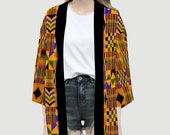 Kente Unisex Beach Cardigan Cover-ups Kimono plus size kimono, kimono jacket, african print dress, boho kimono, kimono blouse