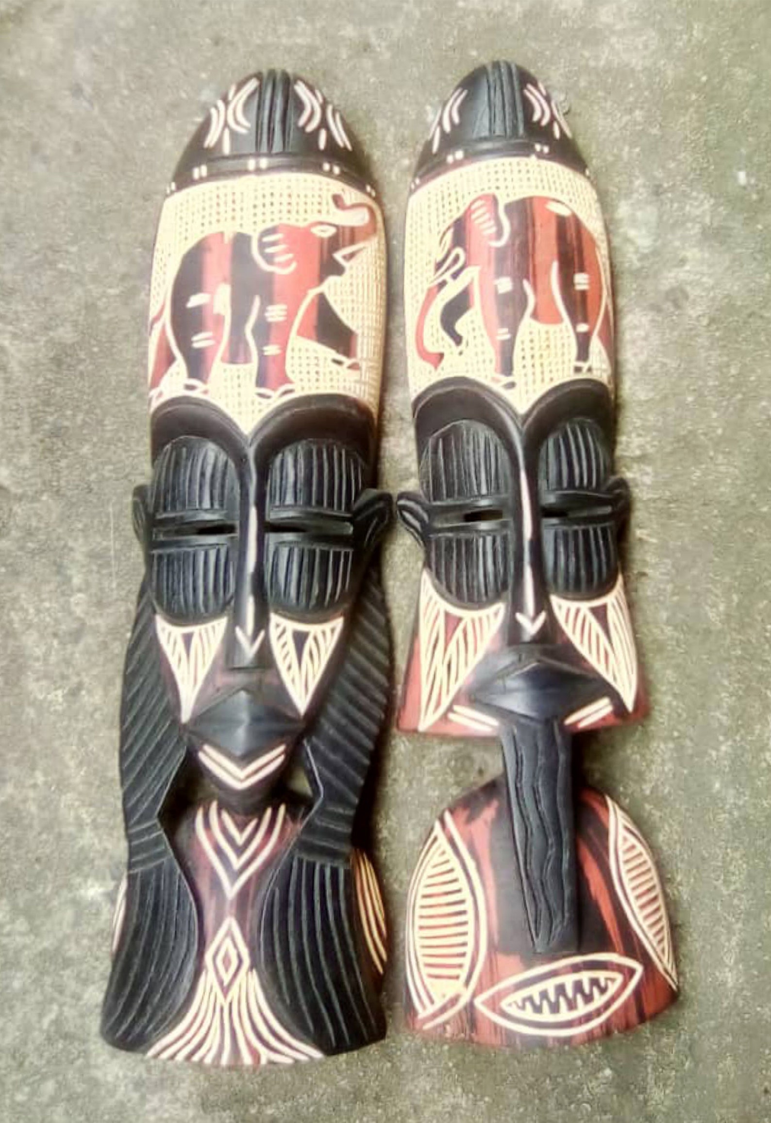 Authentic Male and Female African Mask Sculpture for Wall | African living room decor